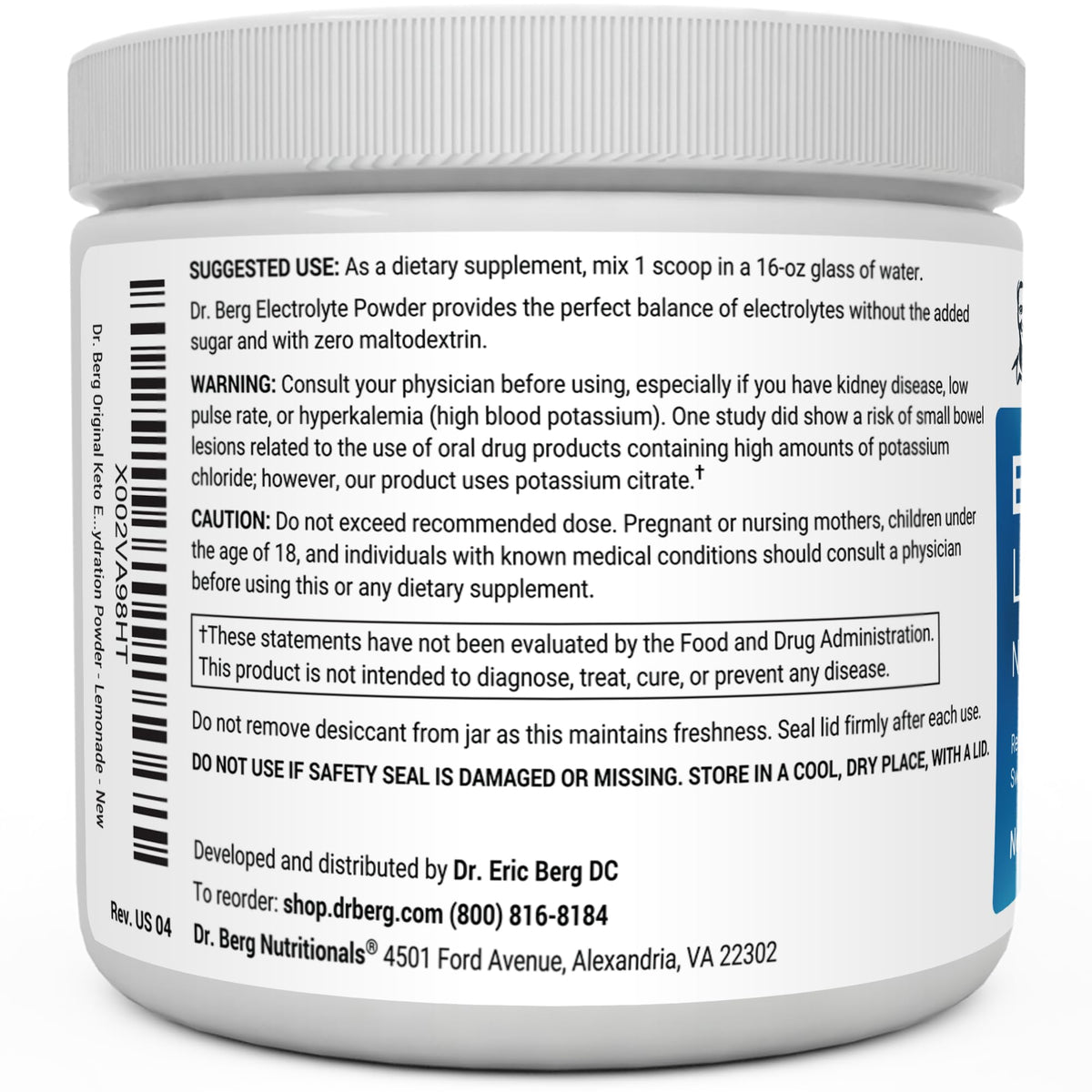 Dr. Berg Hydration Keto Electrolyte Powder - Enhanced w/ 1,000mg of Potassium & Real Dr. Berg NutritionalsBuy Supplements Australia