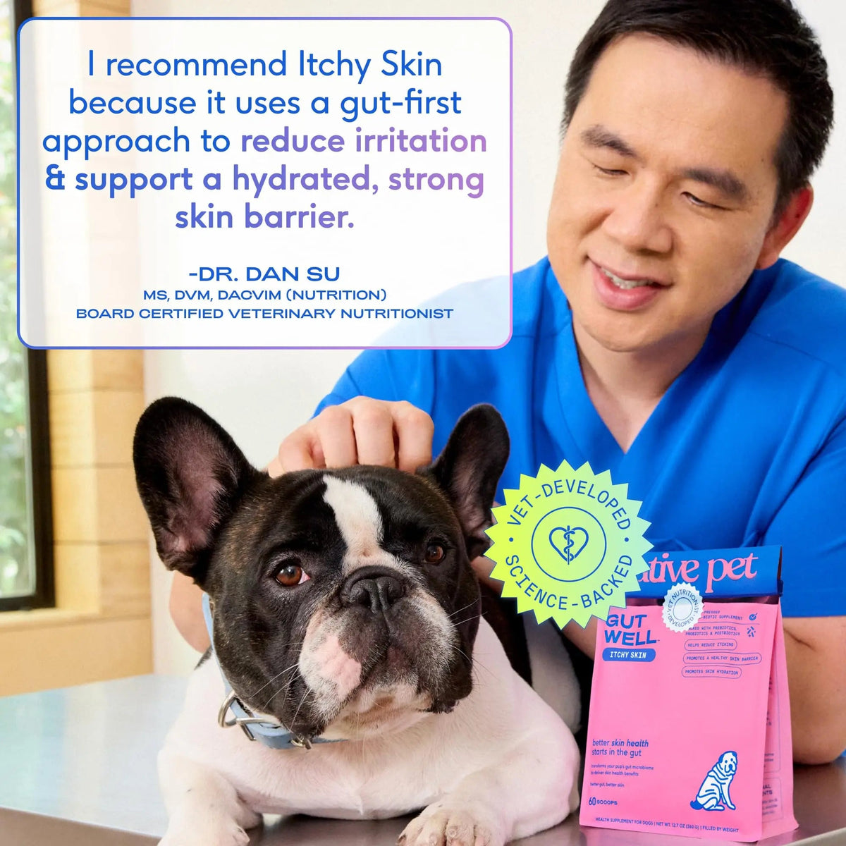 GutWell Itchy Skin - Dog Itching Skin Relief & Seasonal Allergy Itch Relief for Dogs - Promotes Skin Hydration, Elasticity & Healthy Barrier with Triple-biotic Blend, Zinc, & Vitamin E - 60 Scoops Native PetBuy Supplements Australia