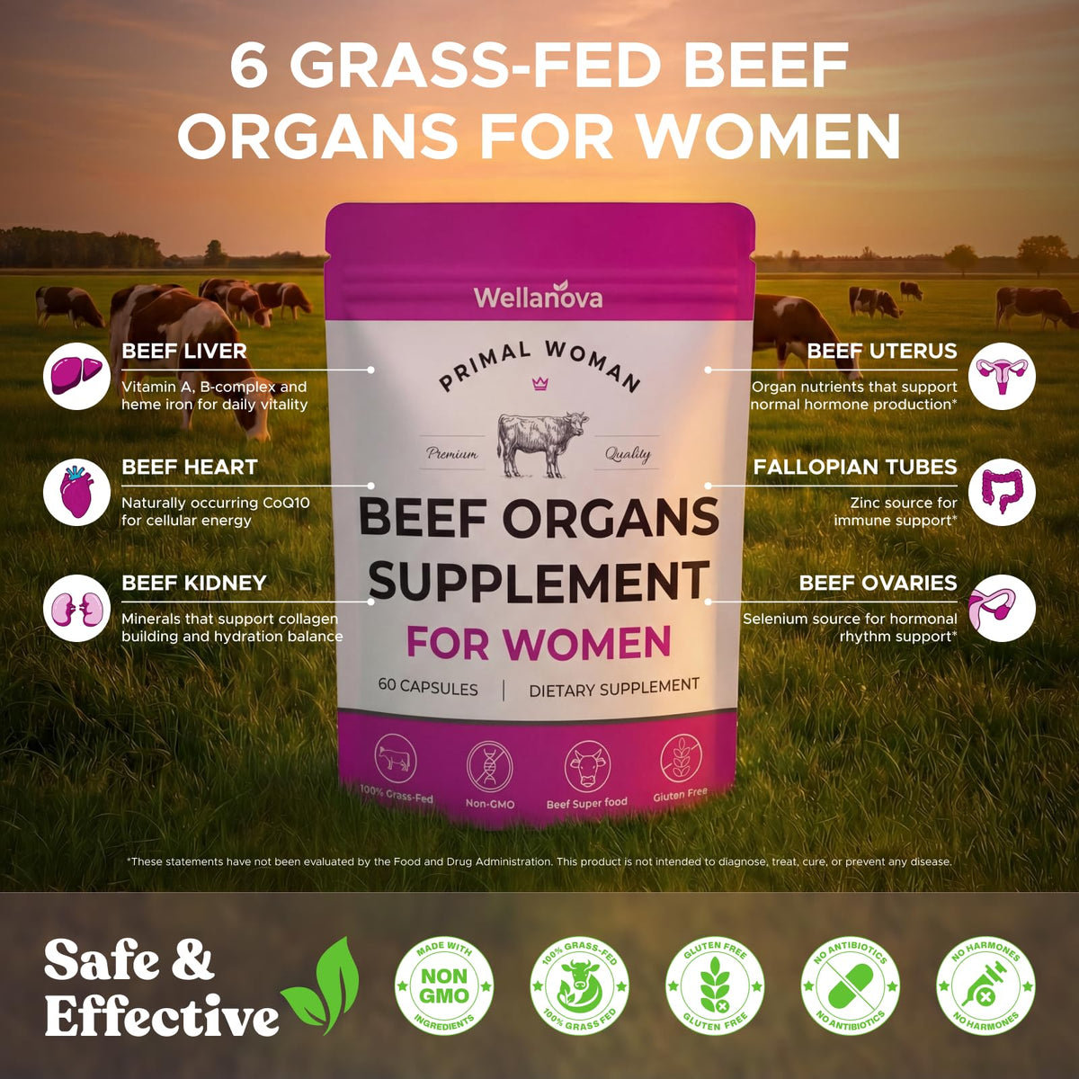 Primal Beef Organ Supplement for Women, Grass-Fed Ancestral Superfood Supplement with Uterus & Liver for Hormone Balance & Queen Energy - 60 Day Supply WellanovaBuy Supplements Australia