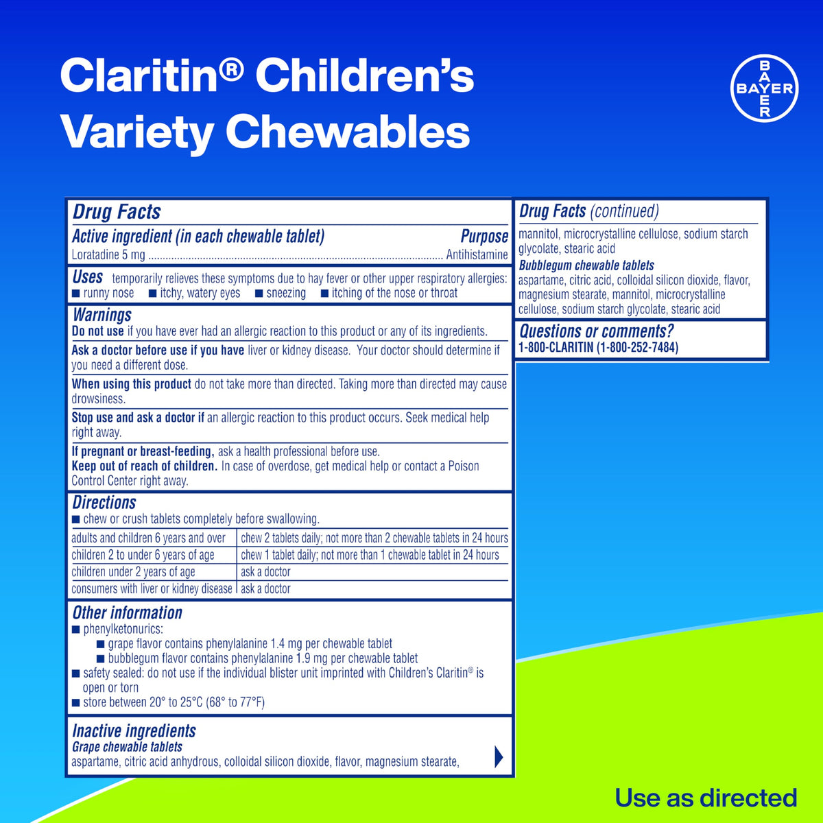 Claritin Children's Allergy Medicine, 24-Hour Non-Drowsy Loratadine 5mg Chewable Tablet, Antihistamine for Kids Ages 2 Years and Older, Grape & Bubble Gum Flavors, Dye-Free, 40 Tablets Claritin buy supplements Au