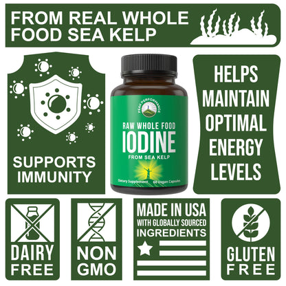 Raw Whole Food Iodine Supplement from Organic Kelp (Ascophyllum Nodosum) by Peak Performance. Potassium Iodide Support Tablets. for Metabolism, Energy, and Immune. 60 Vegan Capsules, Pills. Peak PerformanceBuy Supplements Australia