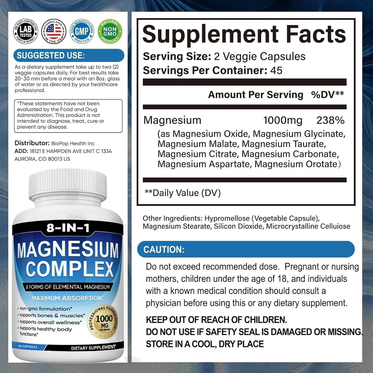 Magnesium Complex Supplement 8 Elemental 1000mg with Glycinate,Citrate for Muscle, Recovery, Stress, Energy, Bone Health, Vegan Non-GMO 180 Capsules, Magnesium Supplement for Women, Men, 2 Bottle caicieter buy supplements Au
