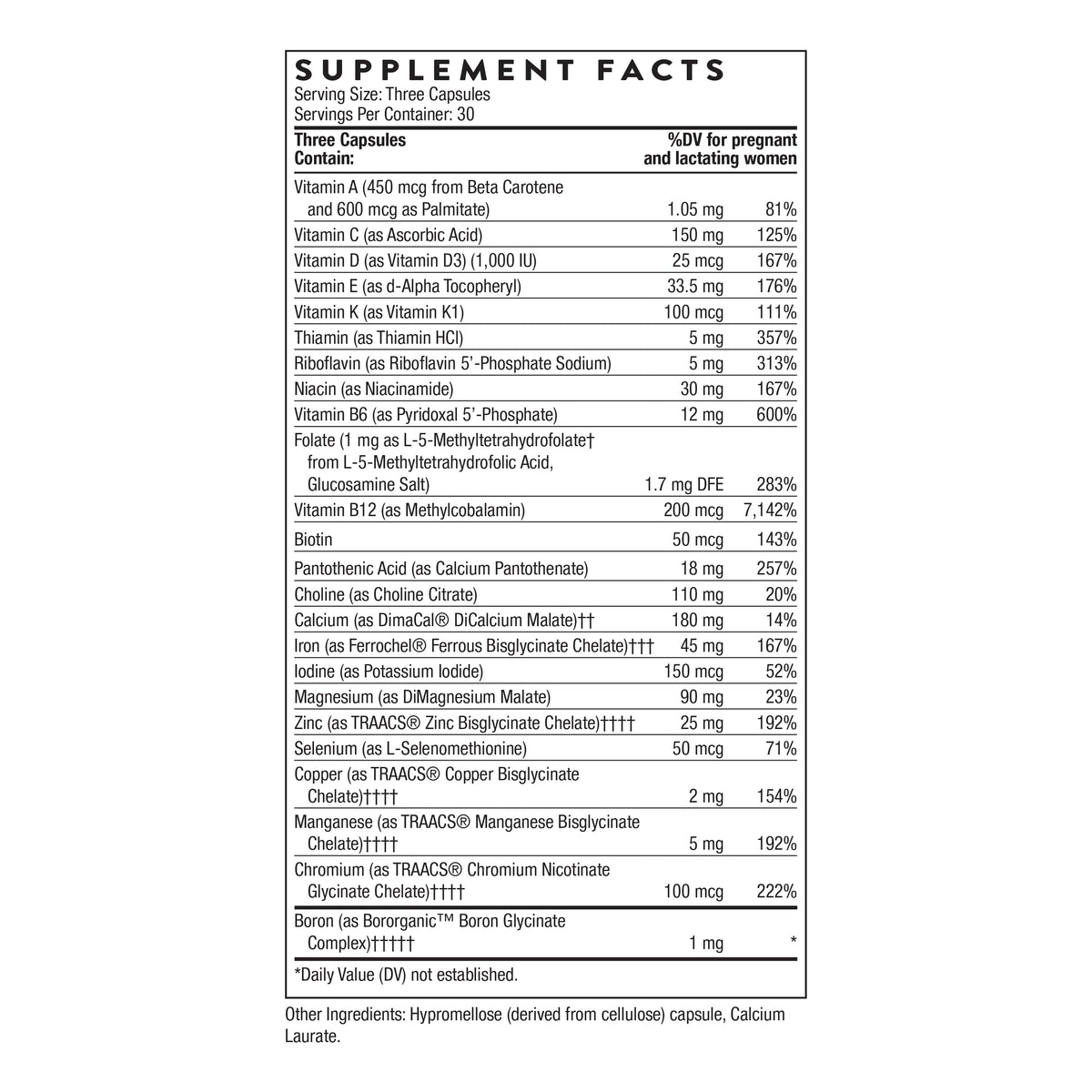 THORNE - Basic Prenatal - Well-Researched Folate Multi for Pregnant & Nursing Women - Includes 18 Vitamins & Minerals, Plus Choline - Third-Party Certified