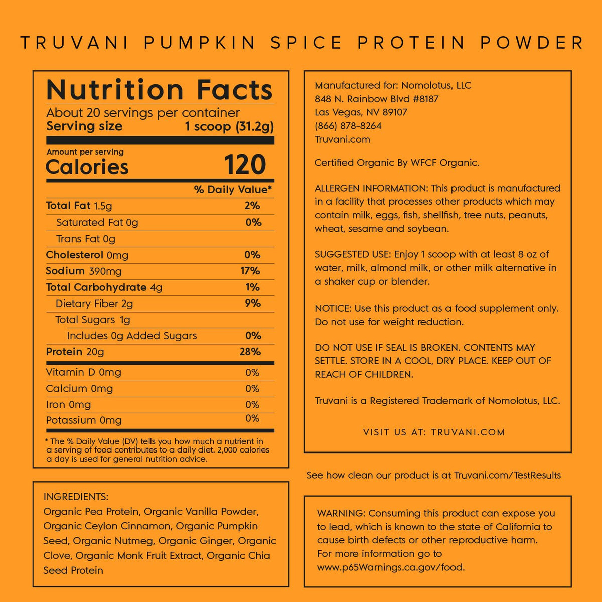 Truvani Organic Vegan Protein Powder Pumpkin Spice - 20g of Plant Based Protein TruvaniBuy Supplements Australia