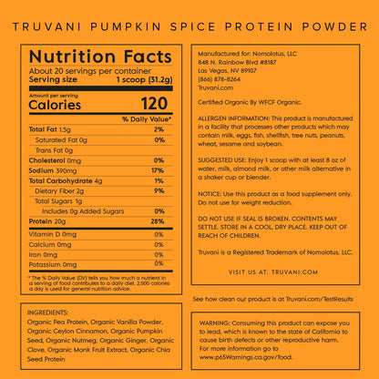 Truvani Organic Vegan Protein Powder Pumpkin Spice - 20g of Plant Based Protein TruvaniBuy Supplements Australia