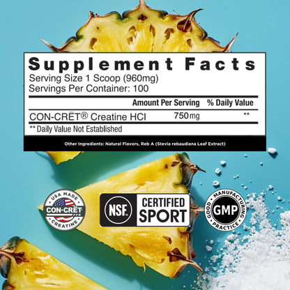CON-CRET Creatine HCl Powder | Muscle, Cognitive, Cellular Energy Support | No Bloating or Cramps | USA Made & NSF Certified
