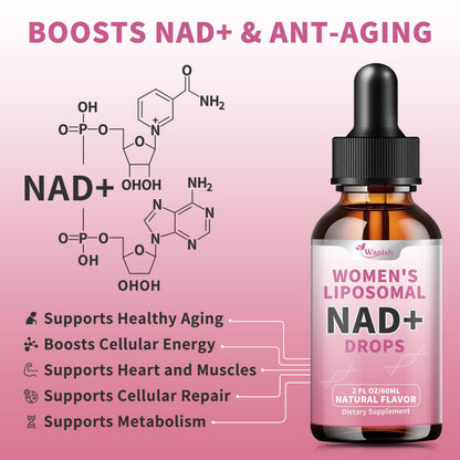 Liposomal NAD Liquid Supplement for Women, Pure 500mg NAD Nicotinamide - Cell Regeneration，Energy & Metabolism Support, Vegan,Sugar Free，Additives Free，2 Fl Oz WanishBuy Supplements Australia