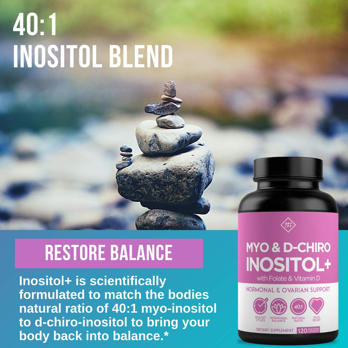 Premium Inositol Supplement - Myo-Inositol and D-Chiro Inositol Plus Folate and Vitamin OptifyBuy Supplements Australia