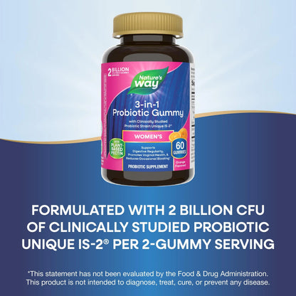 Nature’s Way 3-in-1 Women’s Probiotic Gummies, Reduces Occasional Bloating*, Supports Digestive & Vaginal Health*, Clinically Studied Probiotic Strain, Gluten Free, Orange Flavored, 60 Gummies Nature's WayBuy Supplements Australia