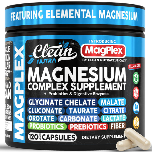8in1 Magnesium Supplement Complex | Magnesium Glycinate Citrate Malate Gluconate Orotate Carbonate Lactate + Prebiotics Probiotics Digestive Enzymes Magnesio