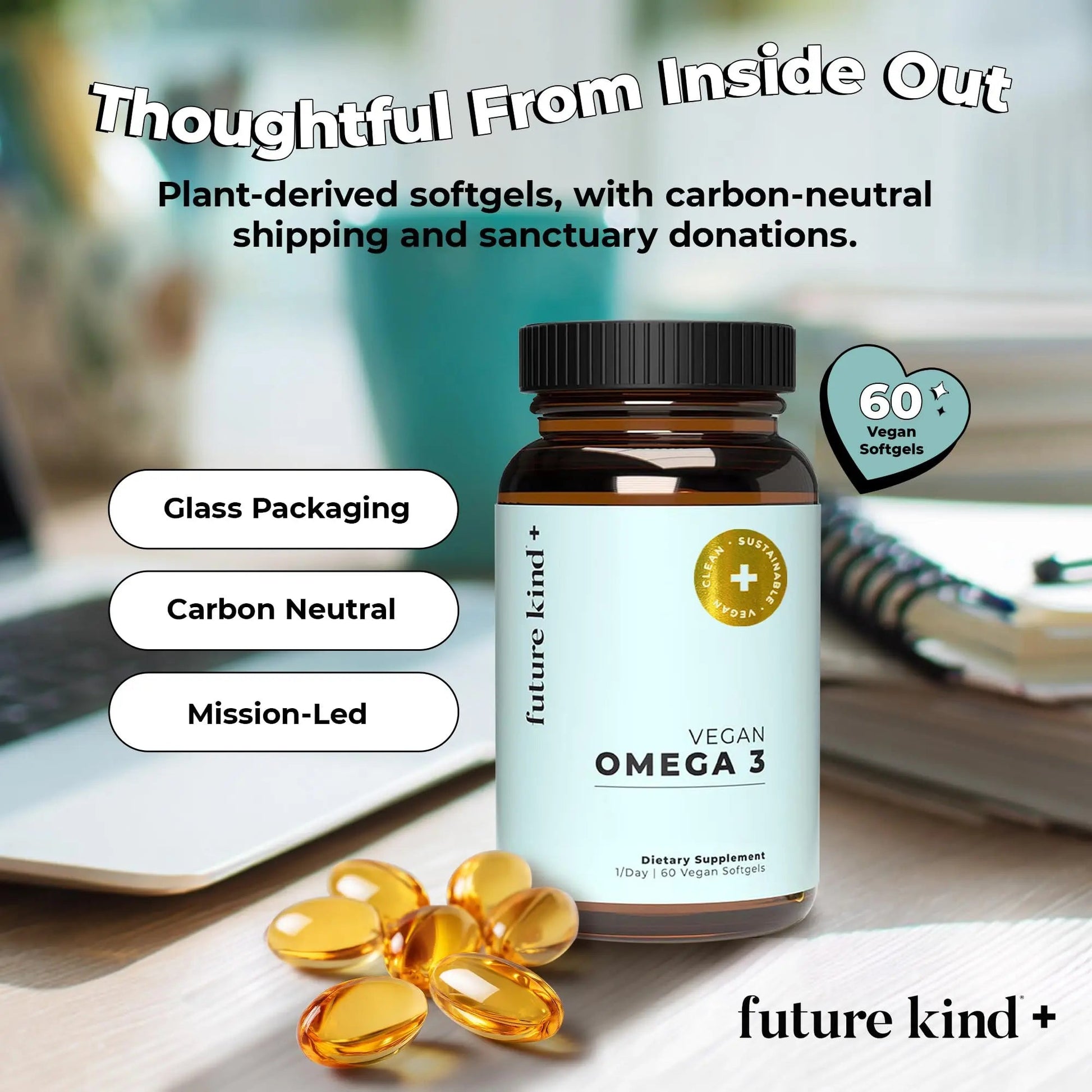 Future Kind Omega-3 Supplement for Clarity, Memory, and Mobility Comfort, 2 Months Supply of Citrus-Scented Softgels with EPA and DHA, Vegan Omega-3 Supplement from Algae, Carrageenan Free, 60 Count Future Kind buy supplements Au