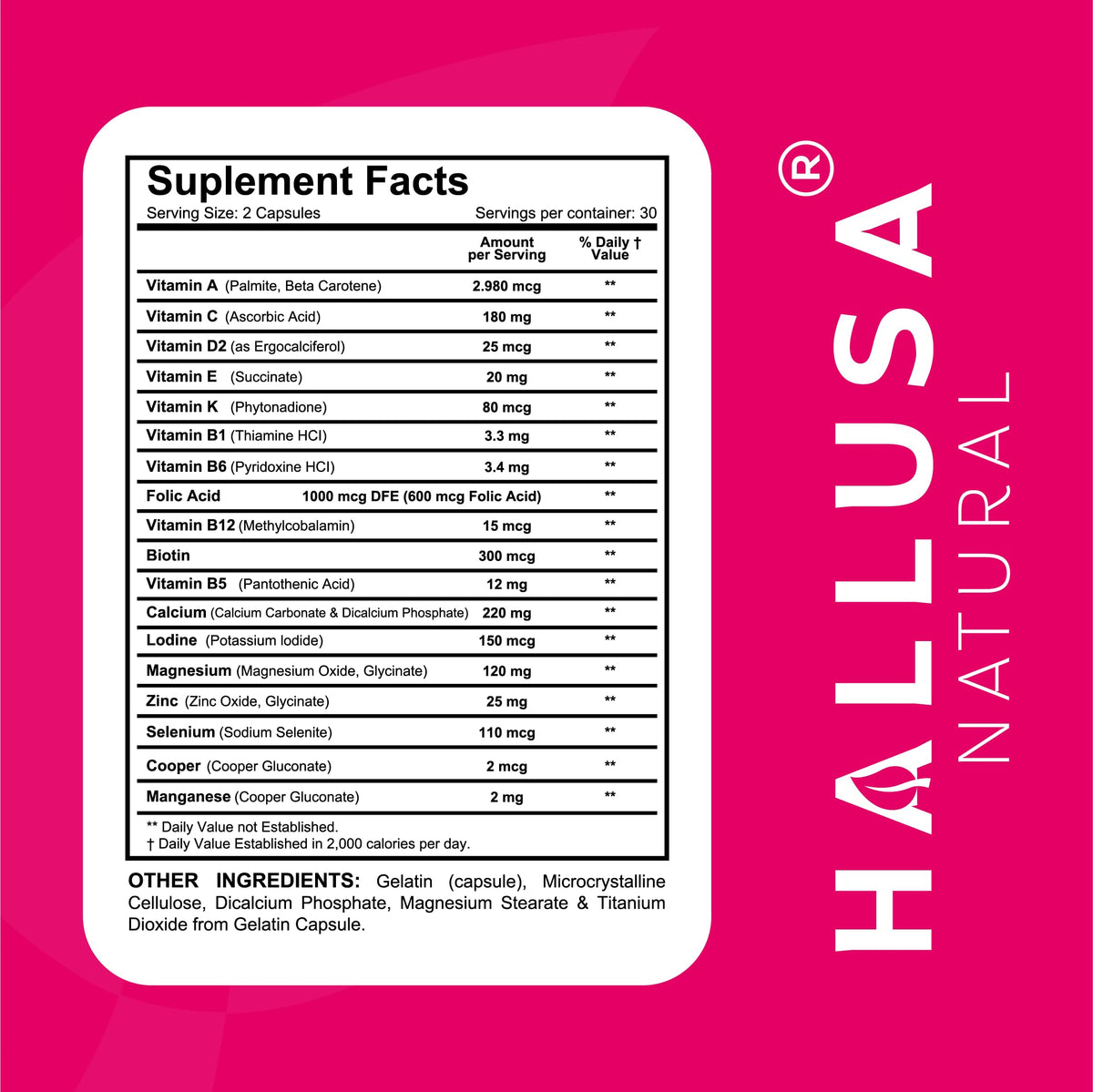 Women’s Multivitamin 18+ Vitamins & Minerals | Biotin, Folic Acid, Zinc, Calcium, Magnesium & Vitamin D | Hair, Skin & Nails Support, Energy Hallusa NaturalBuy Supplements Australia