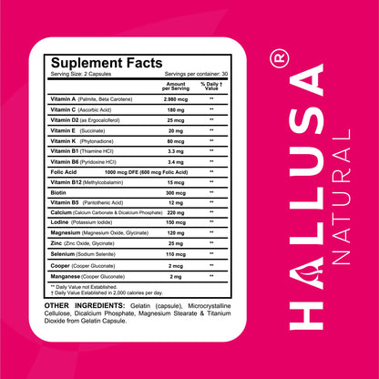 Women’s Multivitamin 18+ Vitamins & Minerals | Biotin, Folic Acid, Zinc, Calcium, Magnesium & Vitamin D | Hair, Skin & Nails Support, Energy Hallusa NaturalBuy Supplements Australia