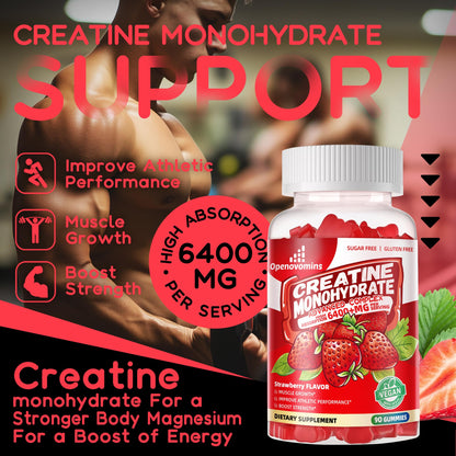 Creatine Monohydrate Gummies Complex for Men & Women -Advanced Formula W/L-Taurine + Vitamin B12, Sugar Free Chewable Supplement,90 Strawberry Gummies OpenovominsBuy Supplements Australia