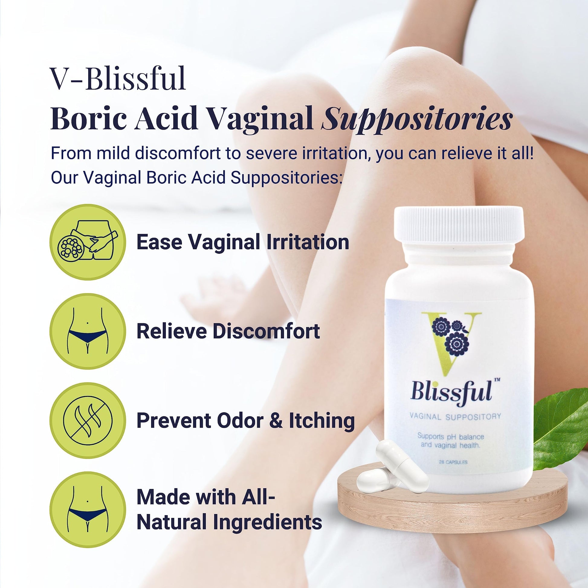V Blissful - Boric Acid Suppositories Helps with Yeast Infections - Effective Feminine Care with Boric Acid, Perfect V BlissfulBuy Supplements Australia