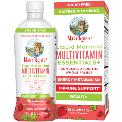 MaryRuth's Liquid Morning Multivitamin Essentials+ | Vitamin A C D E B6 B12 K2 Biotin Zinc | Mens Womens Multivitamin | Immune Support | Beauty | Sugar Free | Vitamins for Ages 1+ | Vegan | 32 Fl Oz MARYRUTH'SBuy Supplements Australia