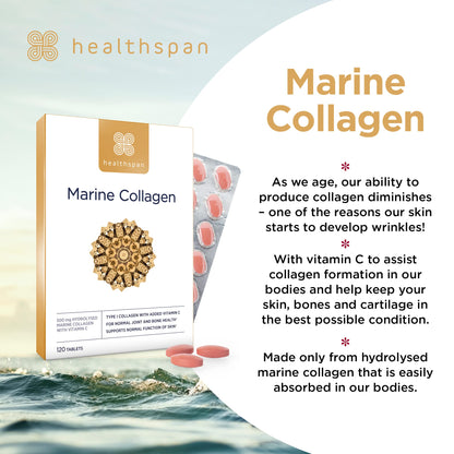 Healthspan Marine Collagen 500mg (120 Tablets) | Hydrolysed Type I Marine Collagen healthspanBuy Supplements Australia