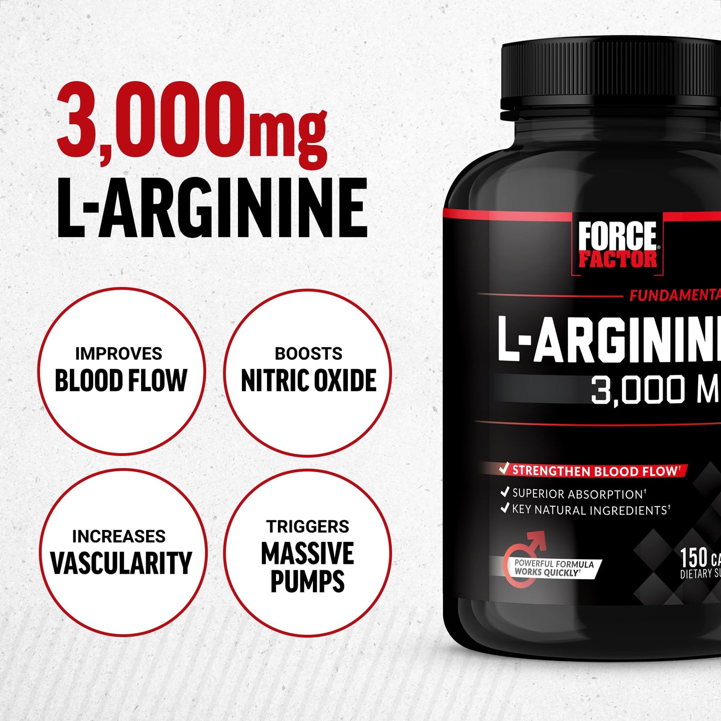 Force Factor L-Arginine Nitric Oxide Supplement with BioPerine to Help Build Muscle and Support Stronger Blood Flow, Circulation, Nutrient Delivery