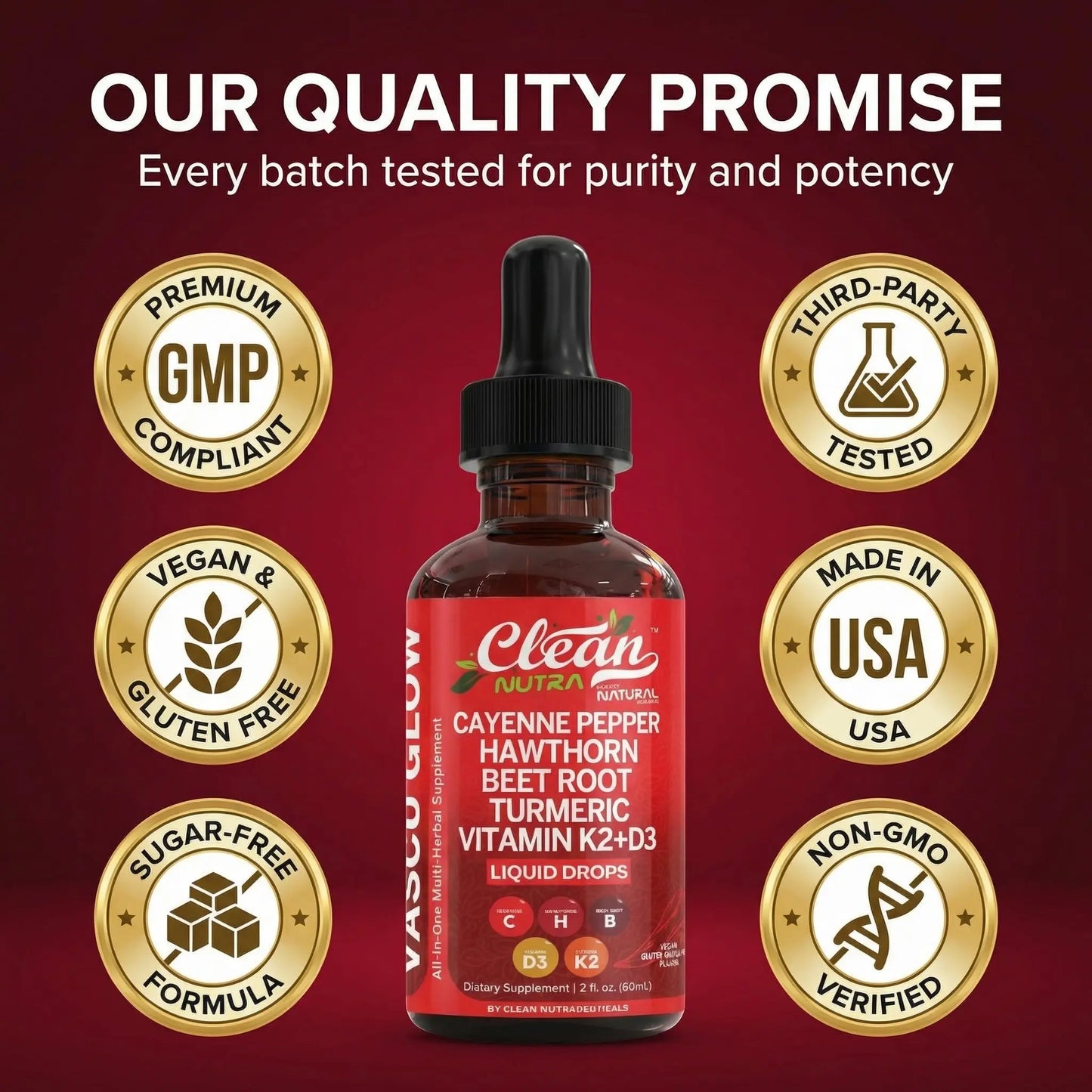 Clean Nutra Cayenne Pepper Drops Supplement Liquid + Hawthorn Berry, Vitamin D3 K2 Beet Root Powder, Ceylon Cinnamon, Turmeric Curcumin Clean Nutraceuticals canada supplements