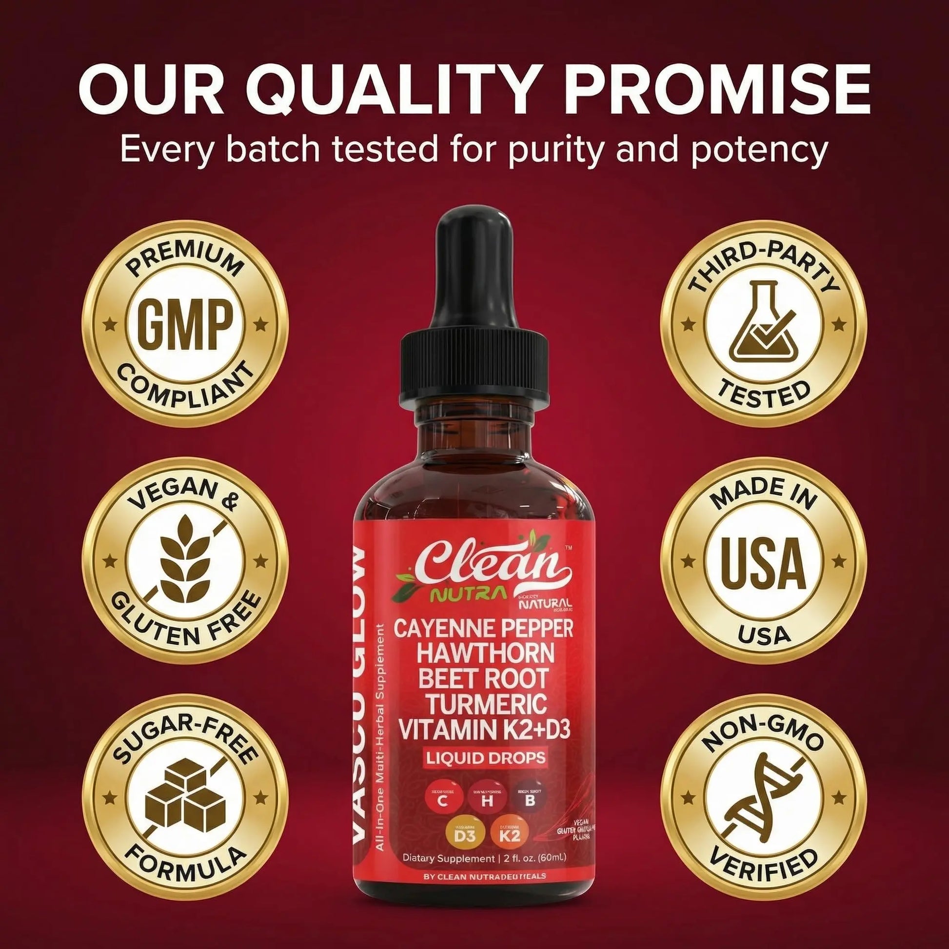 Clean Nutra Cayenne Pepper Drops Supplement Liquid + Hawthorn Berry, Vitamin D3 K2 Beet Root Powder, Ceylon Cinnamon, Turmeric Curcumin Clean Nutraceuticals canada supplements
