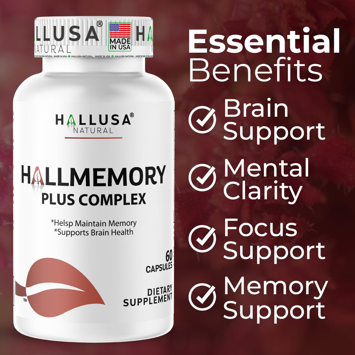 Hallusa Natural Brain Health Supplement Capsules 1680mg, Ginkgo Biloba, B Vitamins & Choline, Memory & Focus Support, Brain Booster for Men & Women, 60 Count Hallusa Natural buy supplements Au