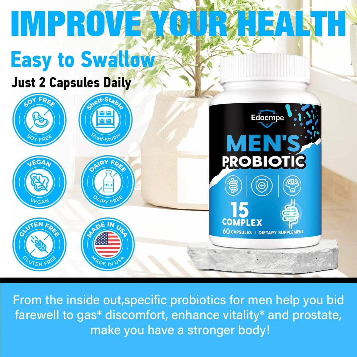 Probiotics for Men, 500 Billion CFUs 12 Strains, Mens Probiotics for Gut Health*, Digestive Health*, Energy, Prostate & Urinary Tract*, with Cranberry, Goji, Turmeric & Amla, Shelf Stable, 60 Caps Edoempe buy supplements Au