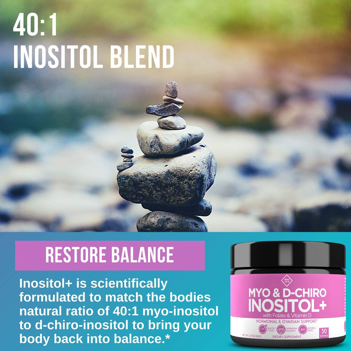 Premium Inositol Supplement - Myo-Inositol and D-Chiro Inositol Powder Plus Folate OptifyBuy Supplements Australia