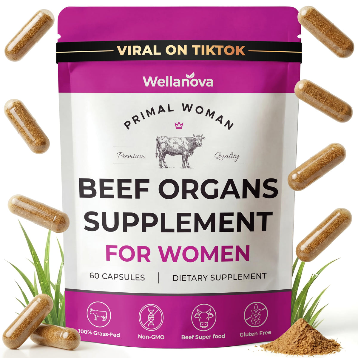Primal Beef Organ Supplement for Women, Grass-Fed Ancestral Superfood Supplement with Uterus & Liver for Hormone Balance & Queen Energy - 60 Day Supply WellanovaBuy Supplements Australia