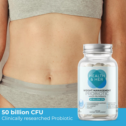 Health & Her Weight Management Probiotics for Women - Perimenopause & Menopause Supplement - Clinically Studied 50bn CFU Probiotics to Support Gut Health, Energy, Mood & Mind, Vegan (60 ct - 1 Month) Health and HerBuy Supplements Australia