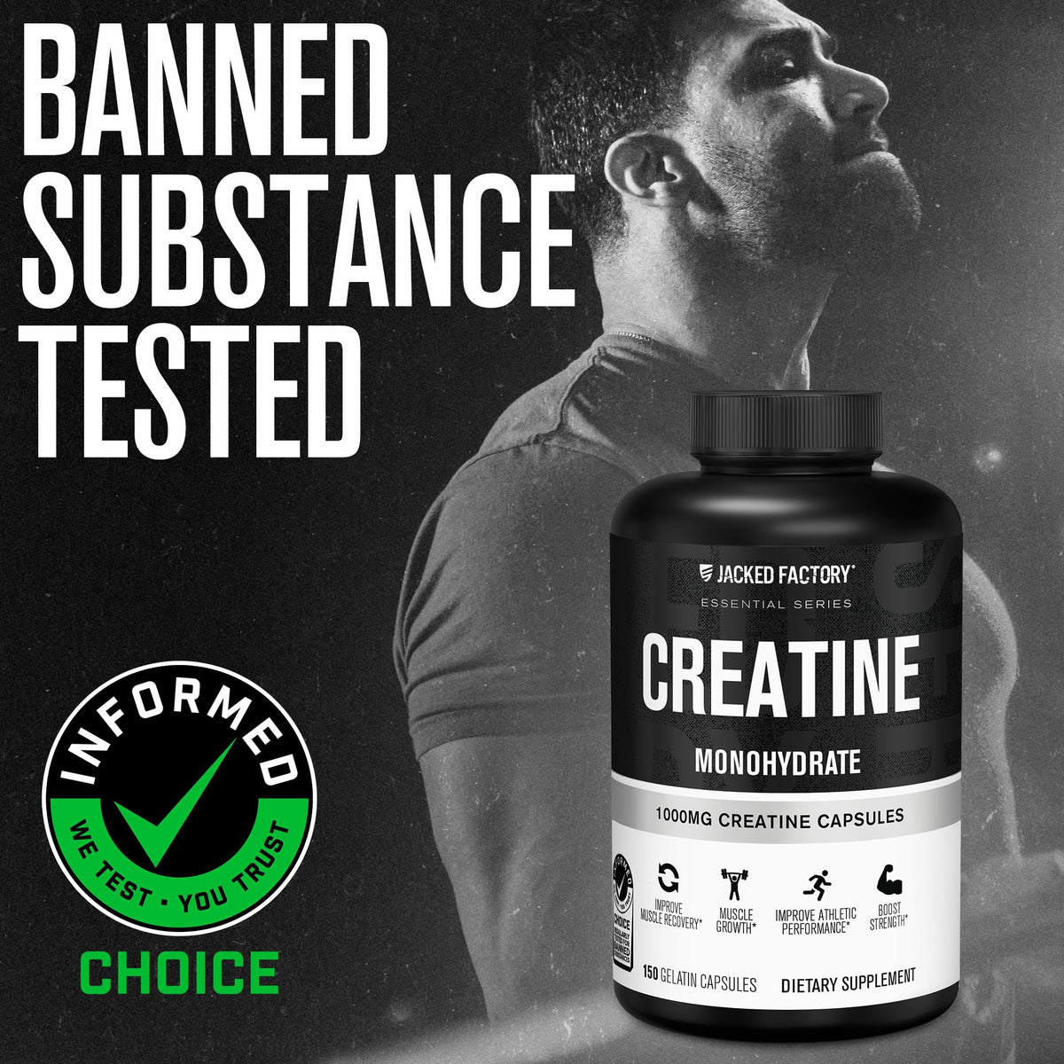 Jacked Factory Creatine Monohydrate Capsules - Creatine Pills for Muscle Growth, Increased Strength, Enhanced Energy Output and Improved Athletic Performance - 150 Capsules Jacked FactoryBuy Supplements Australia