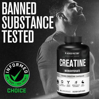 Jacked Factory Creatine Monohydrate Capsules - Creatine Pills for Muscle Growth, Increased Strength, Enhanced Energy Output and Improved Athletic Performance - 150 Capsules Jacked FactoryBuy Supplements Australia