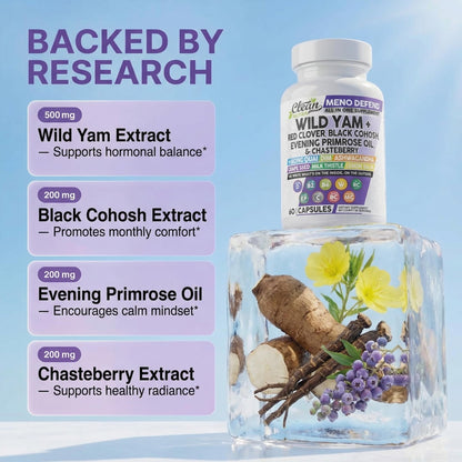 Clean Nutra Wild Yam Root Capsules with Red Clover Black Cohosh Evening Primrose Oil Chasteberry Dong Quai DIM Ashwagandha Grape Seed Extract Milk Thistle Lemon Balm Clean Nutraceuticals canada supplements