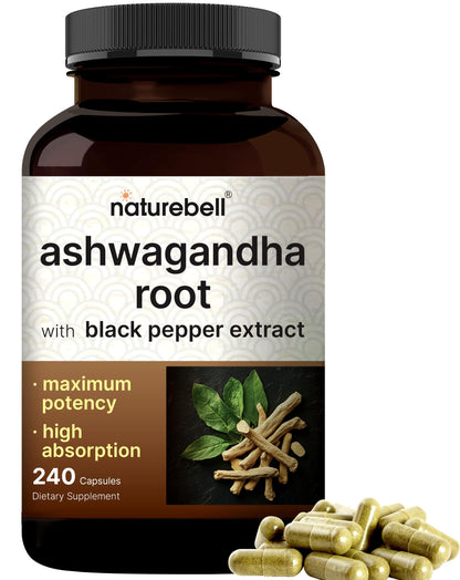 NatureBell Ashwagandha Root with Black Pepper Extract - 240 Capsules - High Strength Adaptogen for Calmness, Relaxation & Immune Support* NatureBellBuy Supplements Australia