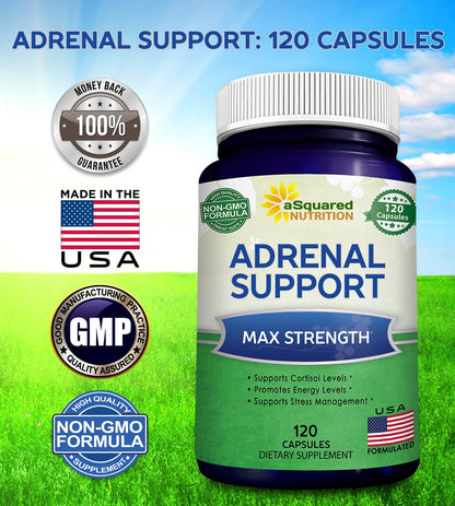 aSquared Nutrition Adrenal Support & Cortisol Manager Supplement (120 Capsules)-Adrenal Health w/Vitamin C Complex Pills to Support Fatigue & Stress Relief-Ashwagandha, L-Tyrosine, Rhodiola & Ginseng aSquared NutritionBuy Supplements Australia