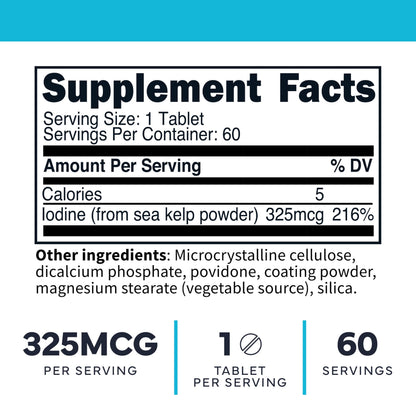 Type Zero Clean Iodine Tablets (60 Servings, 325 MCG Per Serving) - from Sea Kelp, Non-GMO, Gluten Free Type ZeroBuy Supplements Australia