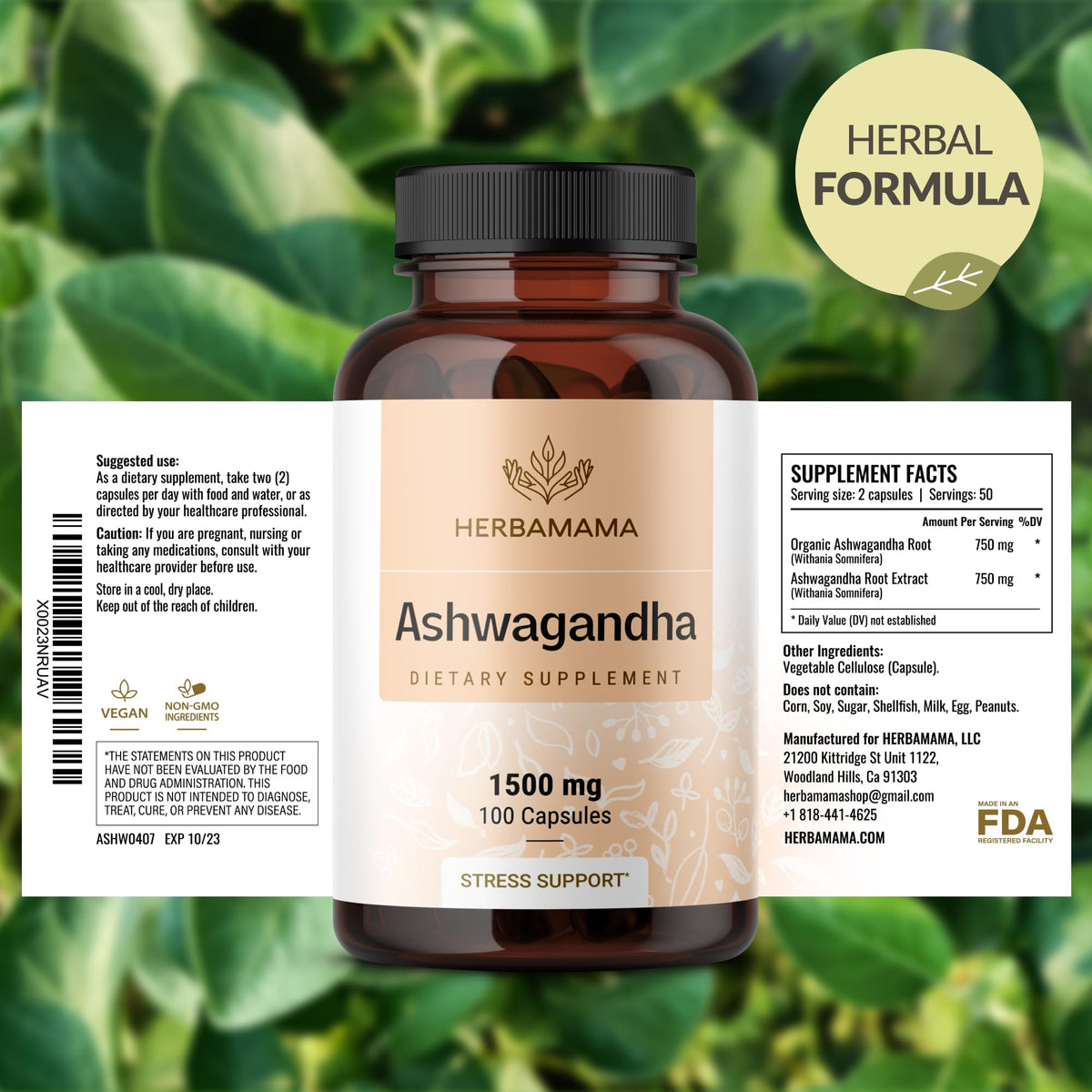 HERBAMAMA Ashwagandha Capsules - 1500mg Pure Ashwagandha Root Focus Supplement - Vegan, Non-GMO Mood & Calm Support Supplement for Adults, 100 Caps HERBAMAMABuy Supplements Australia