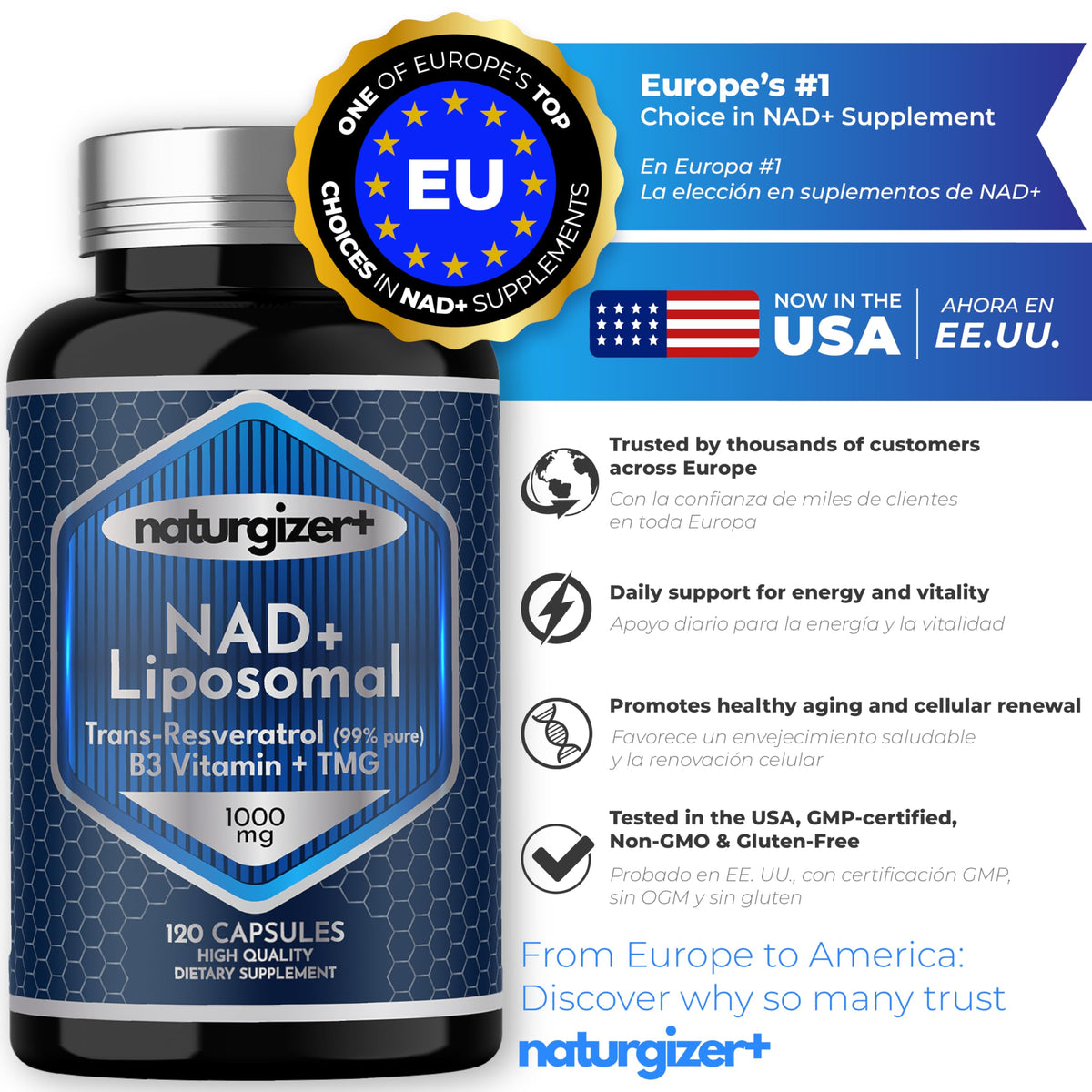 naturgizer+ Liposomal NAD+ Supplement with Resveratrol, TMG & Vitamin B3 | 4-in-1 Healthy Aging & Cellular Energy Support | High Absorption NAD Plus for Men & Women Over 40 | 120 Capsules naturgizer+Buy Supplements Australia