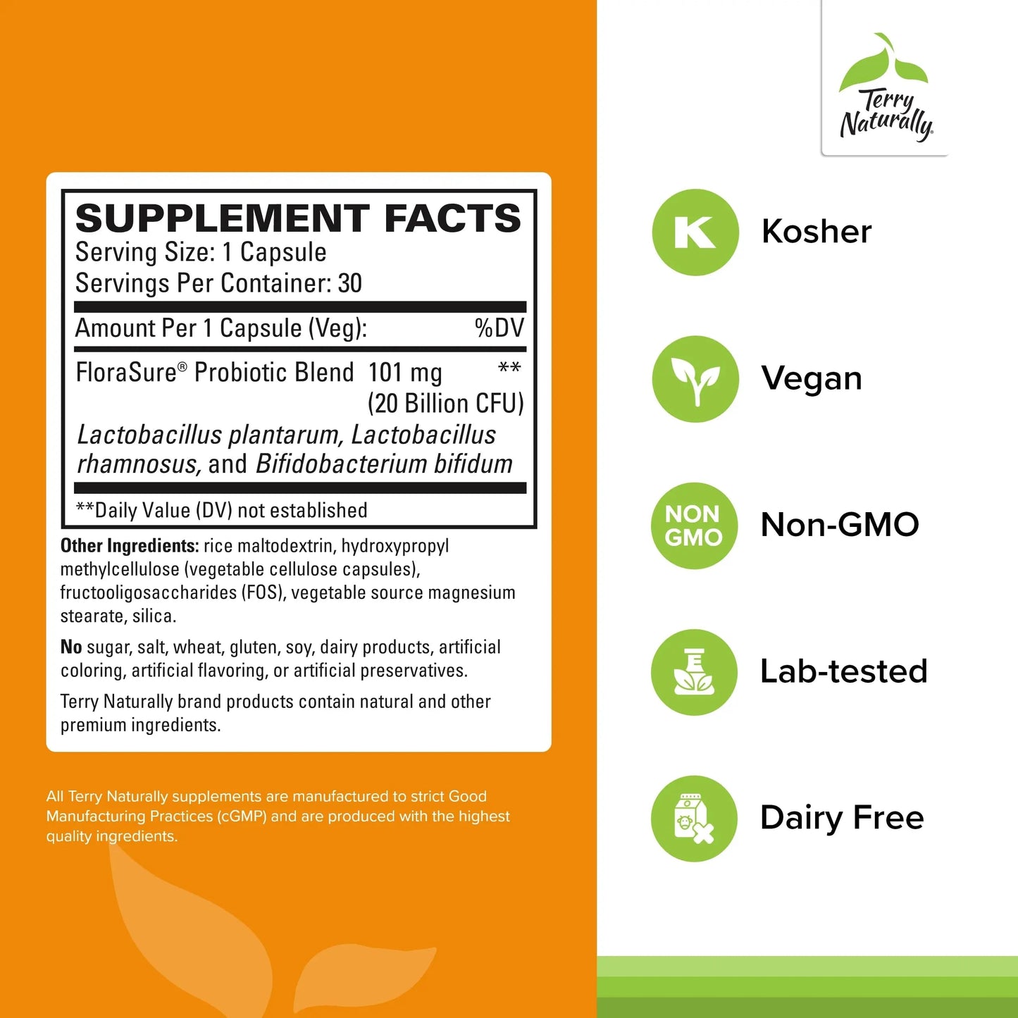 Terry Naturally FloraSure Probiotic - Digestion Supplement to Aid Against Occasional Bloating & Support Gas Relief - Gut Health Support Supplement with Bifidobacterium Bifidum - 30 Capsules Terry Naturally buy supplements Au
