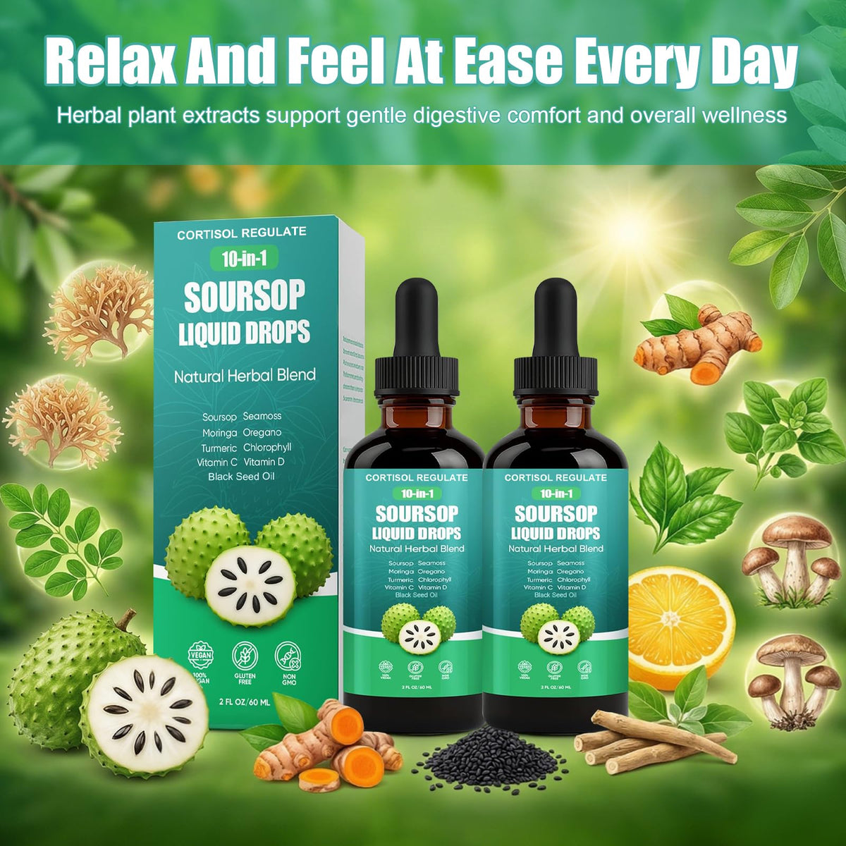 CORTISOL REGULATE Soursop Liquid Drops, 10-in-1 Blend with Sea Moss, Moringa, Turmeric, Black Seed Oil, Oregano, and More, 2 fl oz (1 Pack) CORTISOL REGULATE buy supplements Au