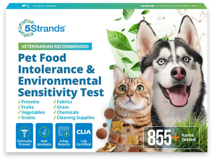 5Strands Pet Food Intolerance & Environmental Sensitivity Test, at Home Gut Health Test for Dogs & Cats, 857 Items Tested, Pet Health Check, Results in 4 Days, for All Ages and Breeds 5StrandsBuy Supplements Australia