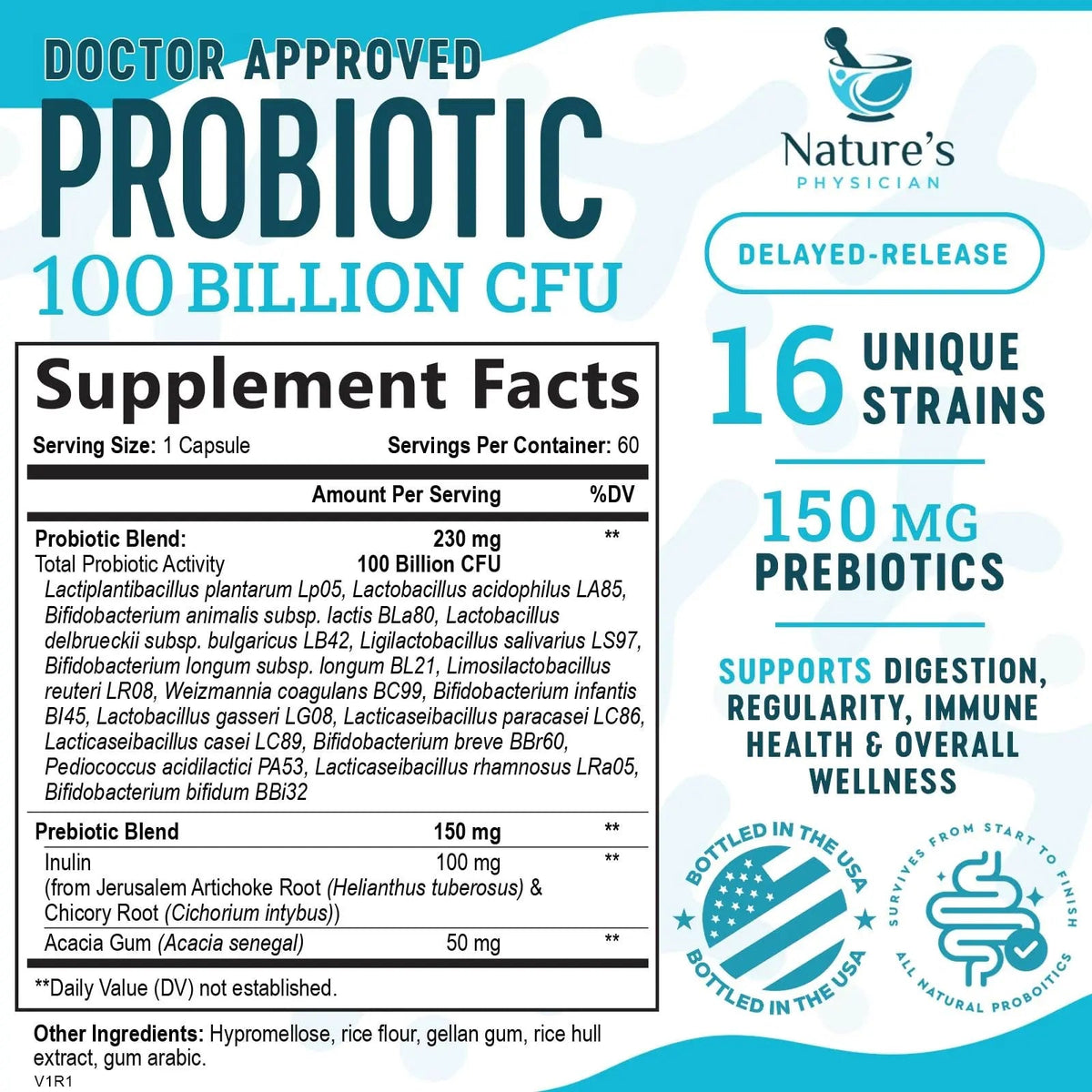 Nature's Physician Probiotics - 100 Billion CFU - 16 Strains + Prebiotics - Best Probiotic Supplement for Women & Men - Supports Immune, Digestive Health, Occasional Constipation & Gas - 60 Capsules Nature's PhysicianBuy Supplements Australia
