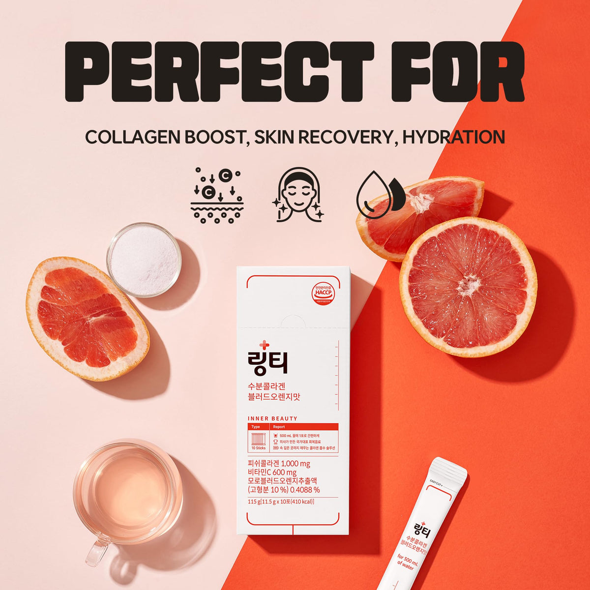 LINGTEA Doctor Developed Hydration Aqua Collagen Drink Mix -Blood Orange Flavor | 1,000mg Ultra-Micro Collagen | Maximum Absorption | Rapid Hydration | Vitamin C | Anti-Aging | Skin Health | 10 Count LINGTEABuy Supplements Australia