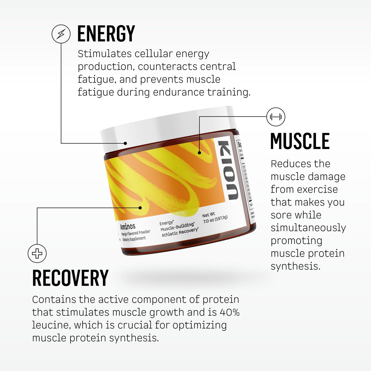 Kion Aminos - Essential Amino Acids Supplement, Essential Amino Acids Powder for Muscle Recovery, BCAA EAA No Caffeine, Amino Acid Powder, Essential Amino Energy - 30 Servings, Mixed Berry