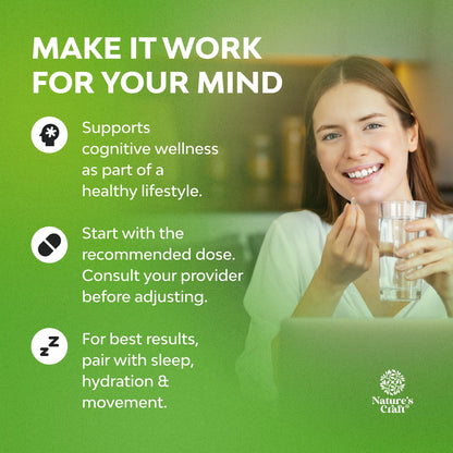 Nootropic Memory Supplement for Brain Support - Memory Pills for Brain Boost and Natural Energy Booster - Vitamin B 12 Bacopa Monnieri Rhodiola Rosea DMAE Ginkgo Biloba Phosphatidylserine Supplement Natures CraftBuy Supplements Australia