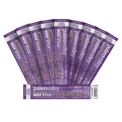 Paleovalley 100% Grass Fed Garlic Summer Sausage Beef Sticks - Delicious Gluten Free Beef Snack - High Protein Keto Friendly PaleovalleyBuy Supplements Australia