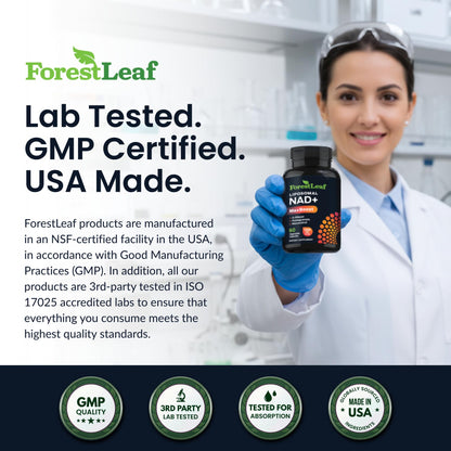ForestLeaf NAD Resveratrol Capsules, Liposomal NAD Supplement for Women and Men with D-Ribose and Pomegranate, NAD+ for Energy, Focus and Anti-Aging Support, NMN Supplement Alternative (60 Caps) ForestLeafBuy Supplements Australia
