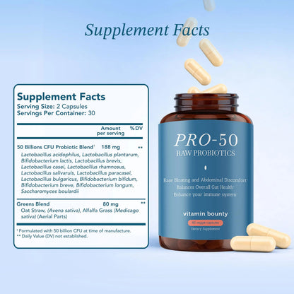Vitamin Bounty Pro-50 Probiotics 50 Billion CFU for Women & Men - 13 Multi Strain Probiotic + Prebiotic - Digestive Health Supplements for Gut Health Support - Delayed Release Capsules for Men & Women Vitamin BountyBuy Supplements Australia