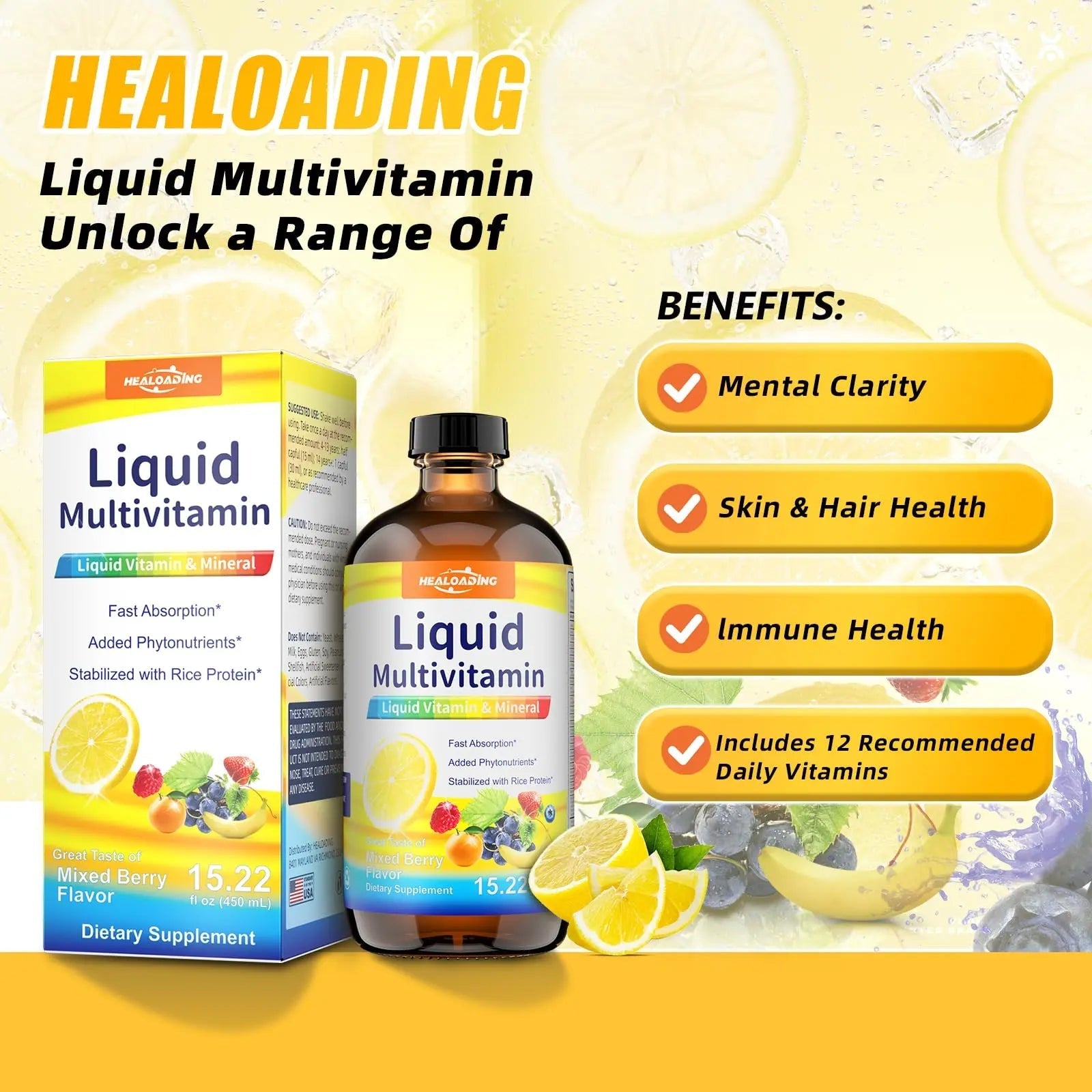 HEALOADING Nutritious Liquid Multivitamin for Women：Liquid Multi Vitamin with Amino Acids Zinc Selenium Mixed Fruit Flavor HEALOADINGBuy Supplements Australia