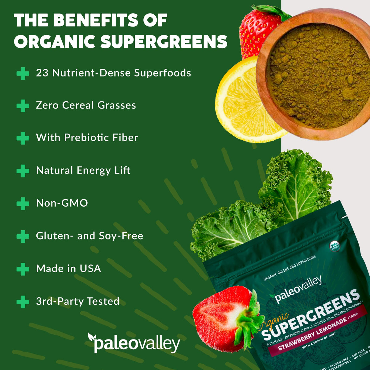 Paleovalley Organic Supergreens - Organic Greens Powder Superfood for Immune Support - Paleo Green Powder Blend - 28 Servings - 23 Superfoods - Gluten Free, No Cereal Grasses, Soy or Grain PaleovalleyBuy Supplements Australia