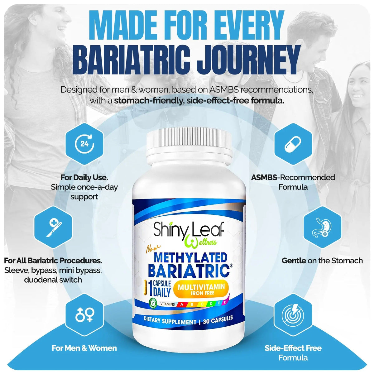 Shiny Leaf Methylated Bariatric Multivitamin Without Iron – Vitamins for Gastric Bypass & Sleeve, 1 Daily Capsule W Methylated Folate Shiny Leaf
